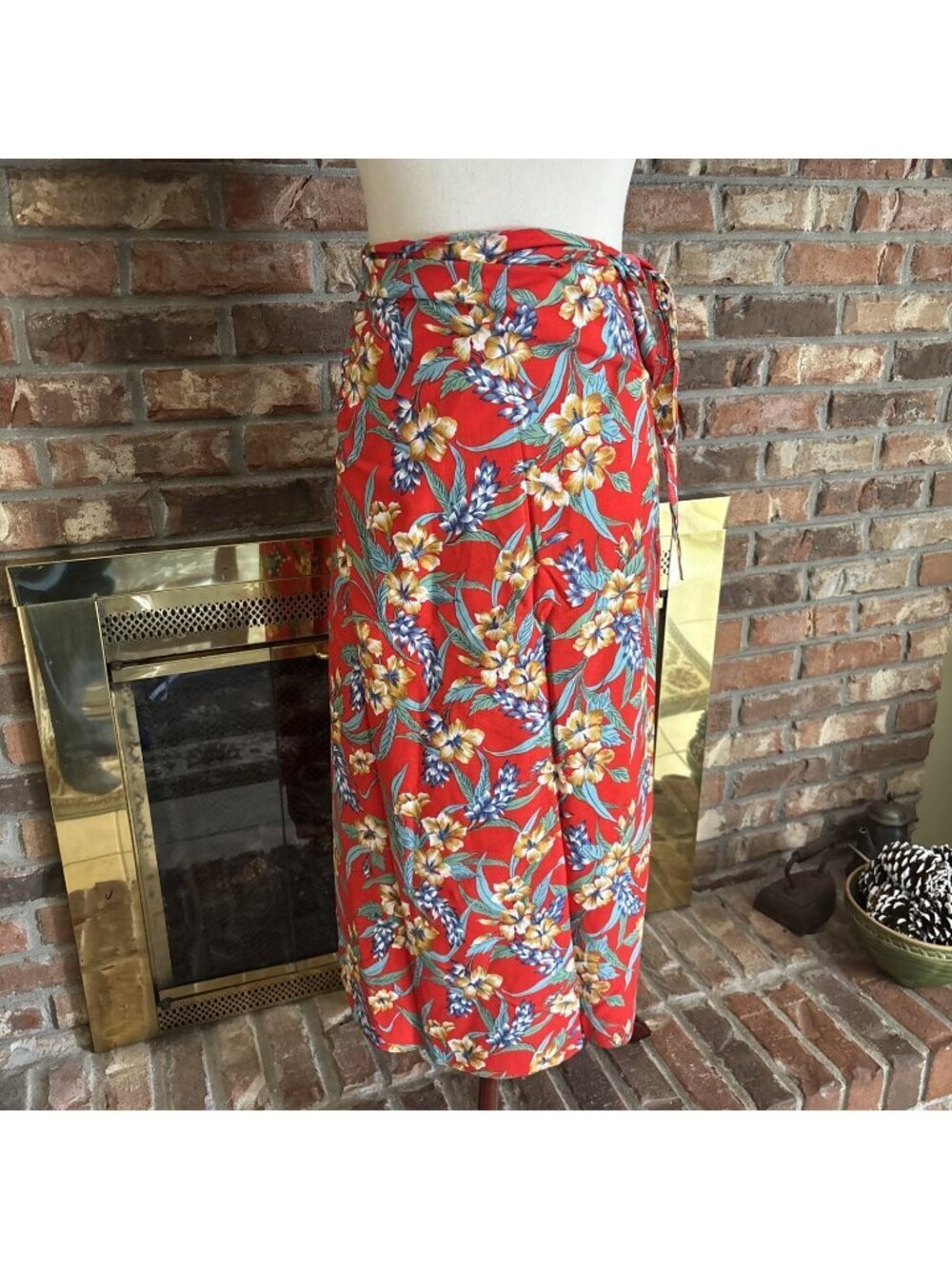 Hilo Hattie Hibiscus Print Wrap Skirt Women's Large Midi Cotton Hawaii Tropical